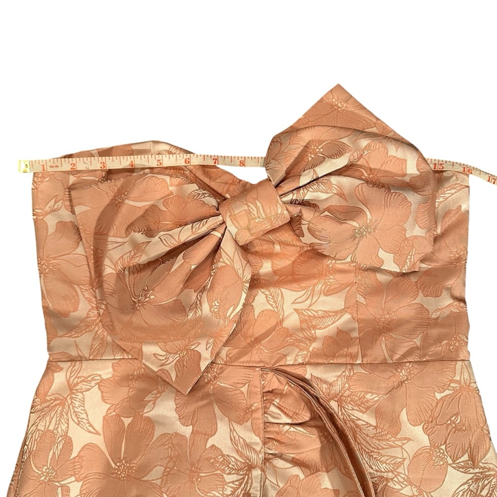 Storia Strapless Mini Dress Medium Pink Floral Jacquard Statement Bow Ruffle NWT - Picture 11 of 16